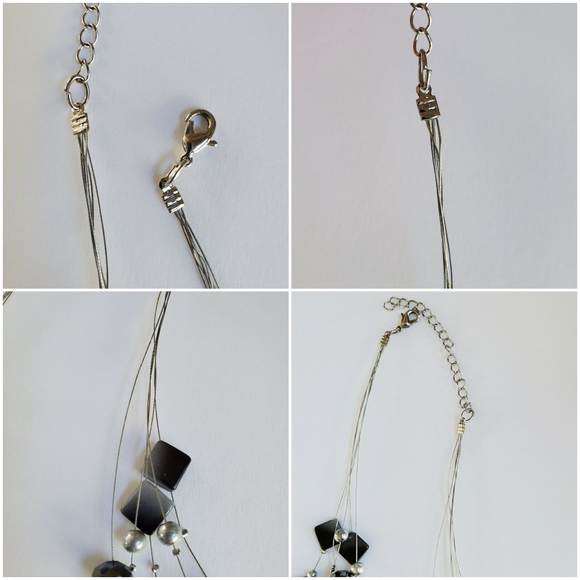 Tiger Cat Eye Beaded Rhinestone Cascading Tier Layered Necklace - Picture 7 of 8